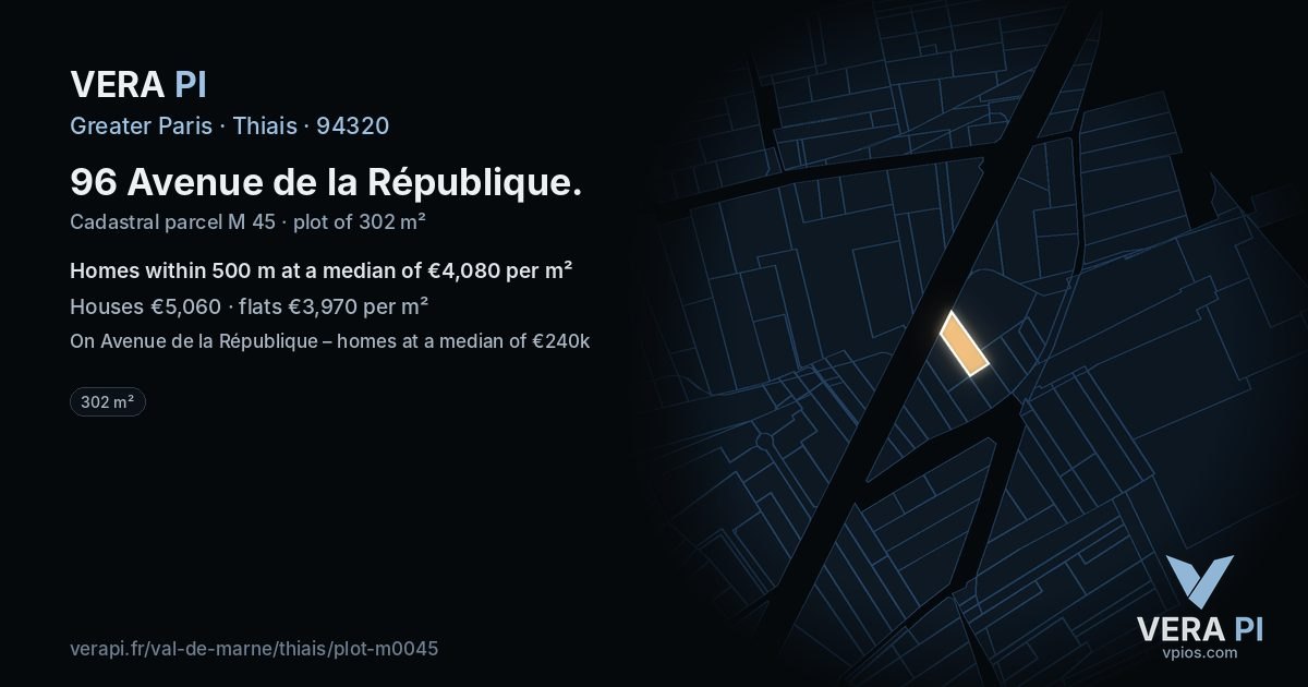 96 Avenue de la République, Thiais at night – the plot lit, the parcels around coloured by the prices near them