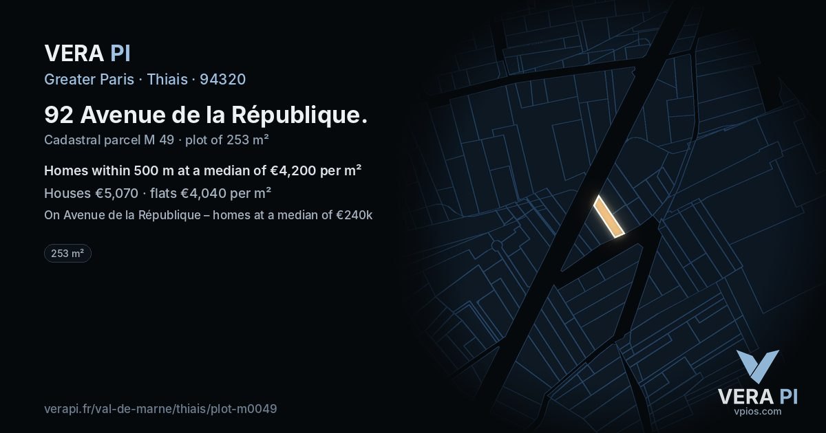 92 Avenue de la République, Thiais at night – the plot lit, the parcels around coloured by the prices near them