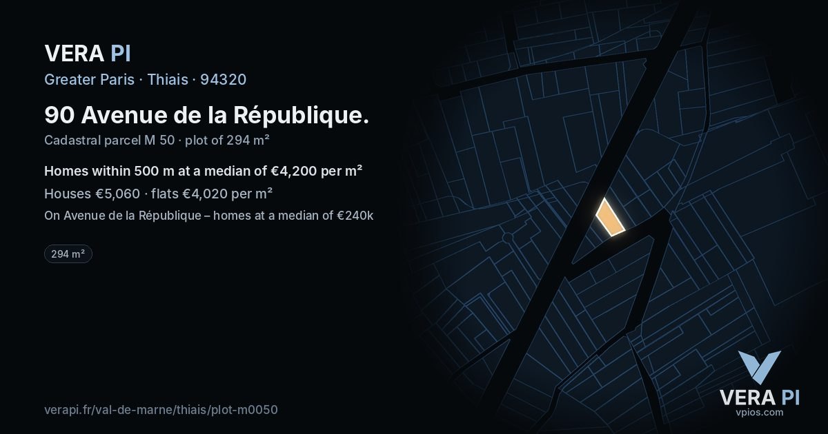 90 Avenue de la République, Thiais at night – the plot lit, the parcels around coloured by the prices near them