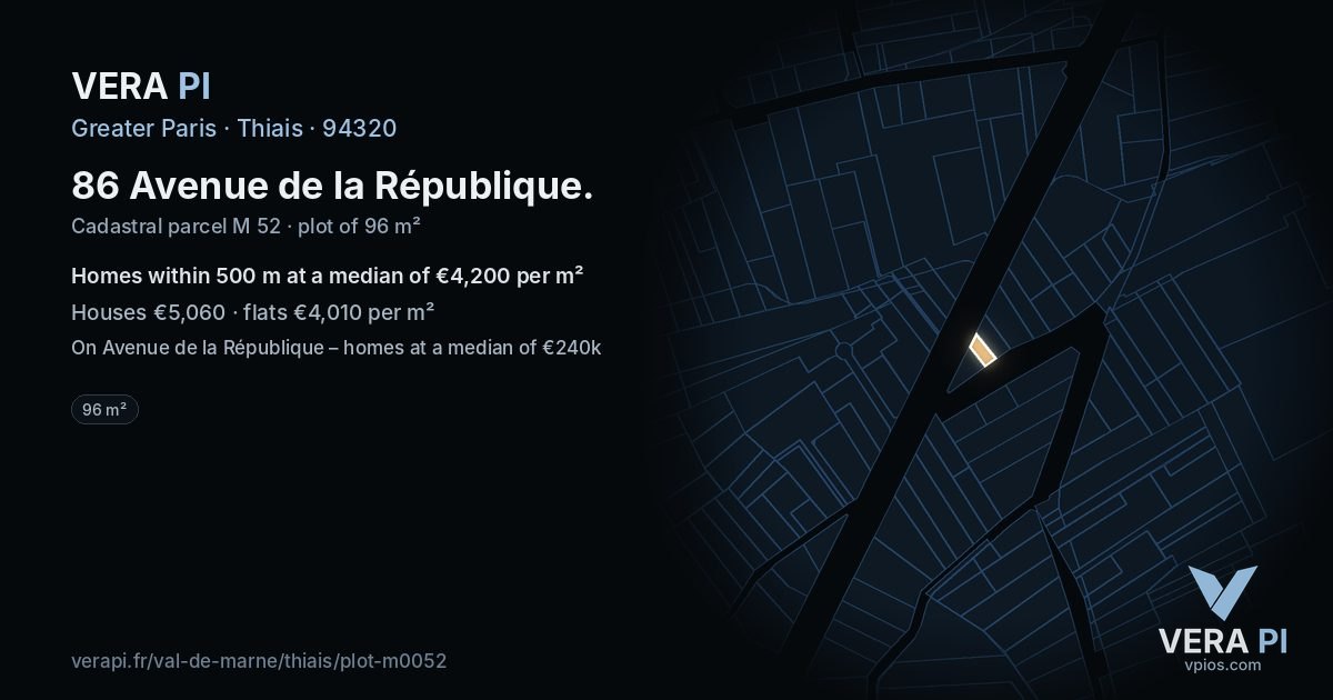 86 Avenue de la République, Thiais at night – the plot lit, the parcels around coloured by the prices near them