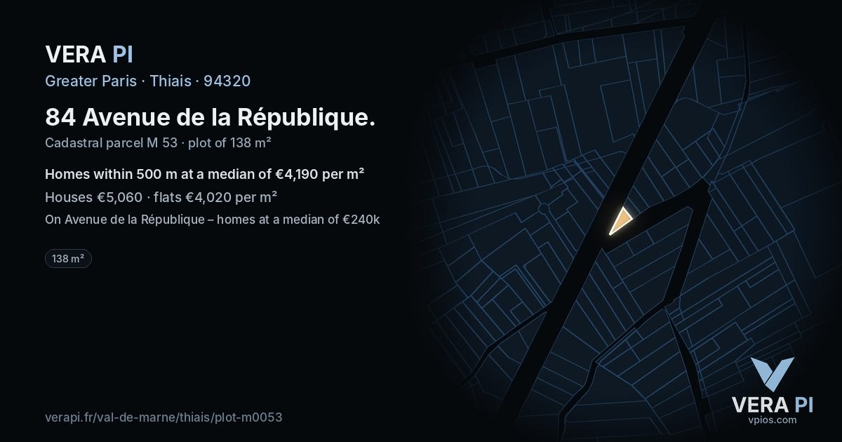 84 Avenue de la République, Thiais at night – the plot lit, the parcels around coloured by the prices near them