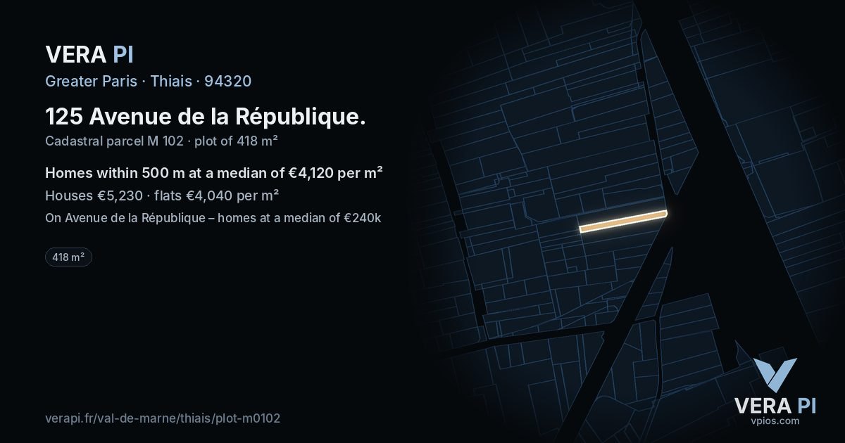 125 Avenue de la République, Thiais at night – the plot lit, the parcels around coloured by the prices near them