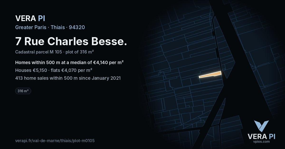 7 Rue Charles Besse, Thiais at night – the plot lit, the parcels around coloured by the prices near them