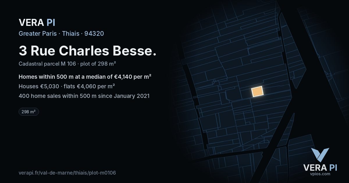 3 Rue Charles Besse, Thiais at night – the plot lit, the parcels around coloured by the prices near them