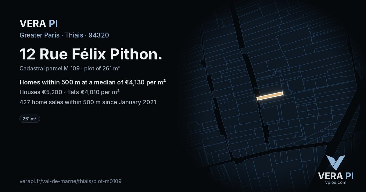 12 Rue Félix Pithon, Thiais at night – the plot lit, the parcels around coloured by the prices near them