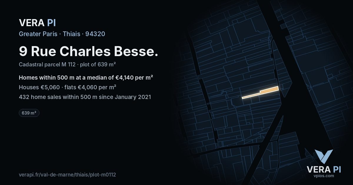 9 Rue Charles Besse, Thiais at night – the plot lit, the parcels around coloured by the prices near them