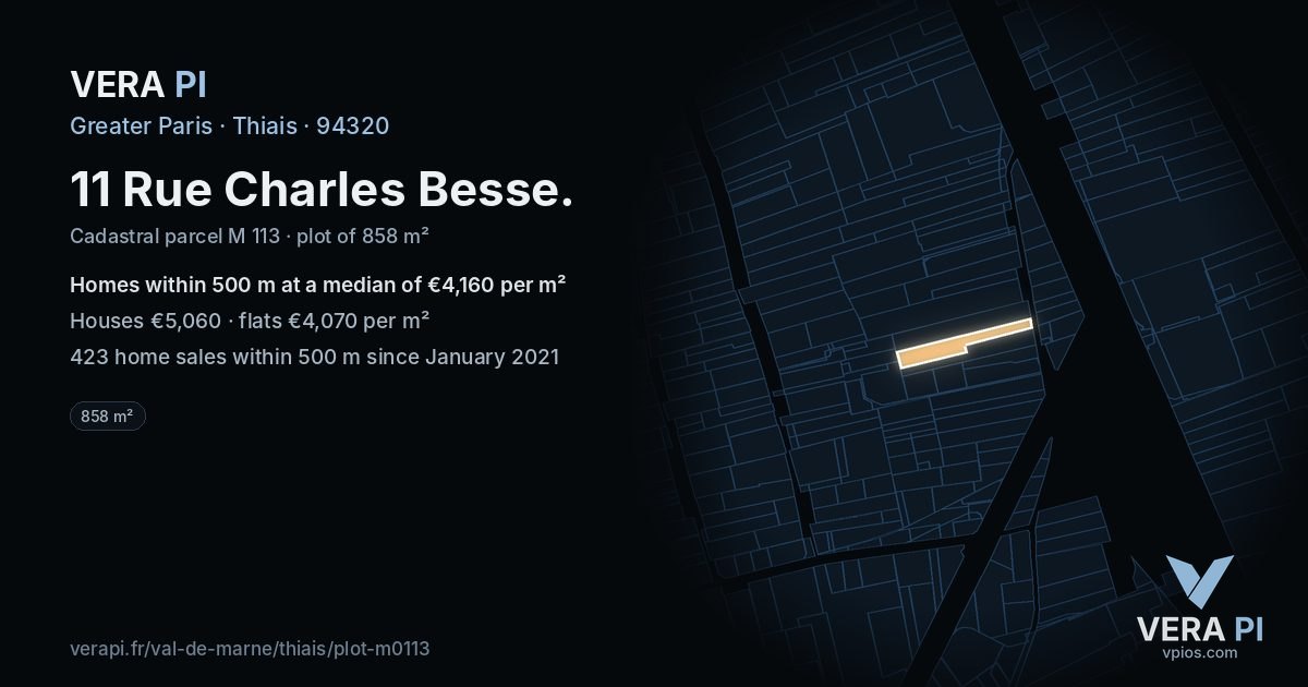 11 Rue Charles Besse, Thiais at night – the plot lit, the parcels around coloured by the prices near them