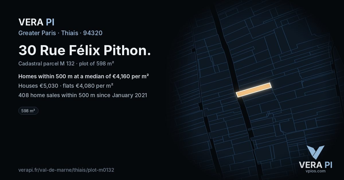 30 Rue Félix Pithon, Thiais at night – the plot lit, the parcels around coloured by the prices near them