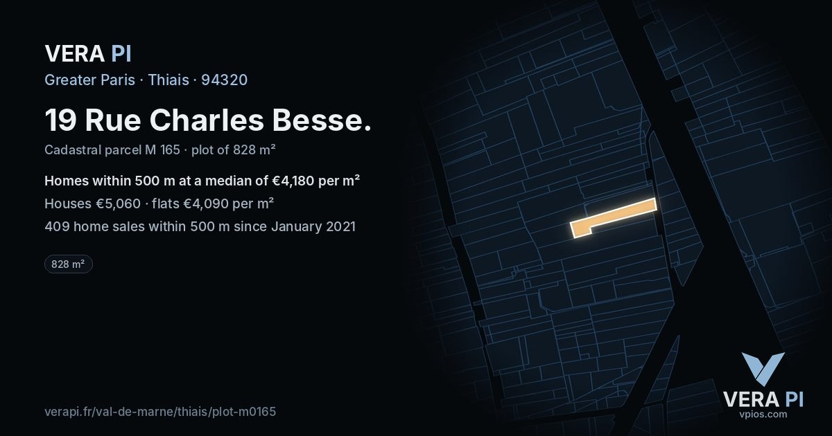 19 Rue Charles Besse, Thiais at night – the plot lit, the parcels around coloured by the prices near them