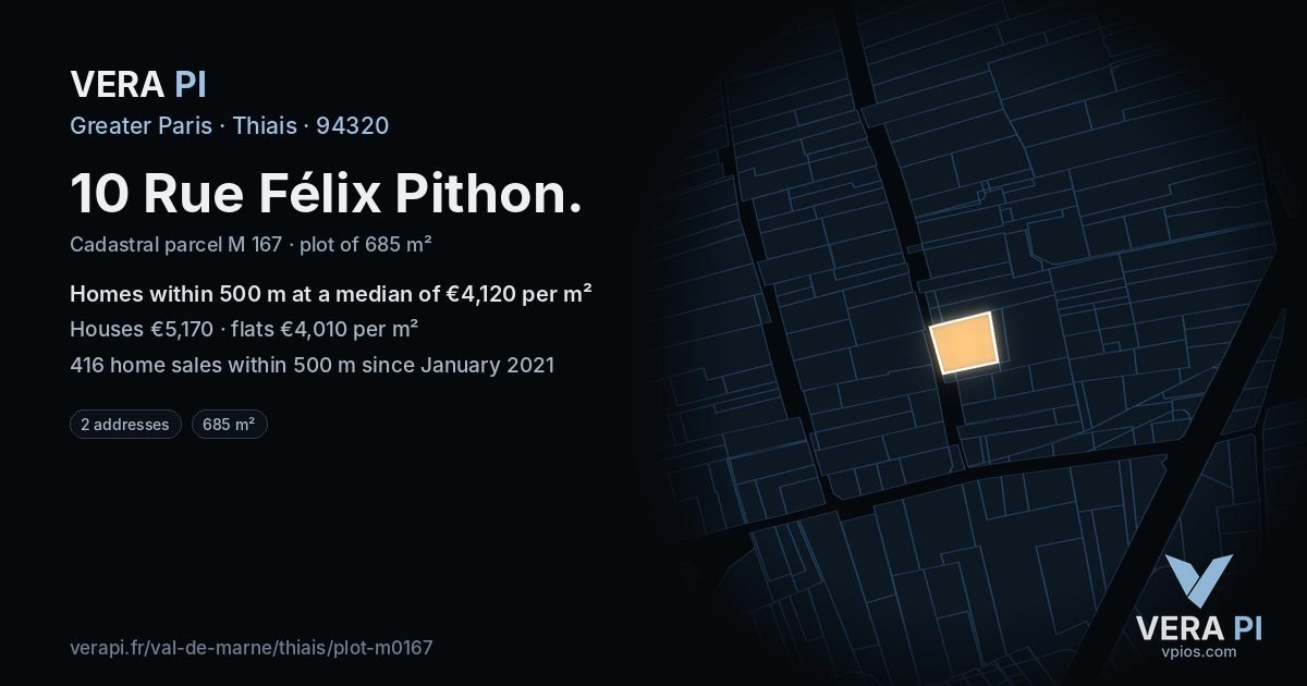 10 Rue Félix Pithon, Thiais at night – the plot lit, the parcels around coloured by the prices near them