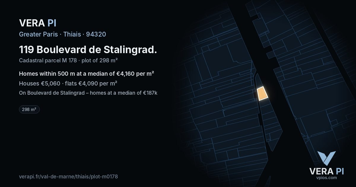 119 Boulevard de Stalingrad, Thiais at night – the plot lit, the parcels around coloured by the prices near them