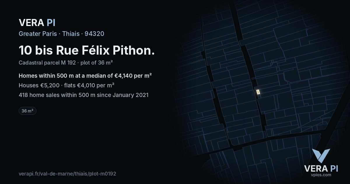 10 bis Rue Félix Pithon, Thiais at night – the plot lit, the parcels around coloured by the prices near them