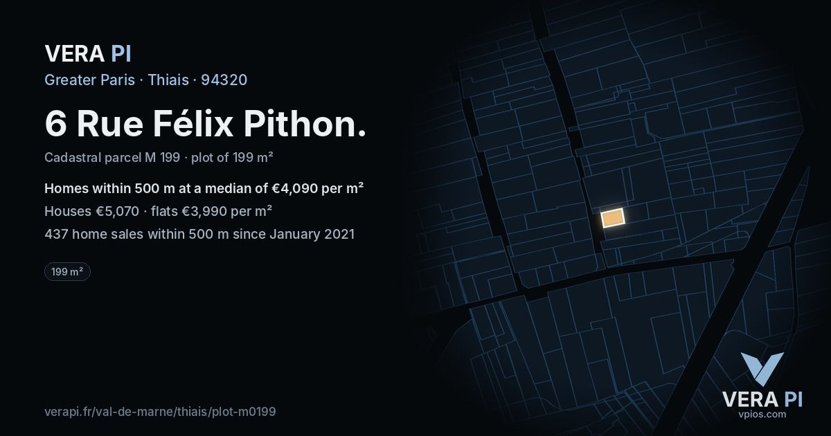 6 Rue Félix Pithon, Thiais at night – the plot lit, the parcels around coloured by the prices near them