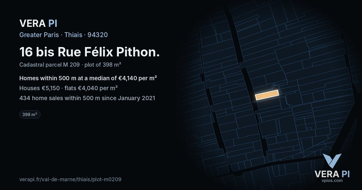 16 bis Rue Félix Pithon, Thiais at night – the plot lit, the parcels around coloured by the prices near them