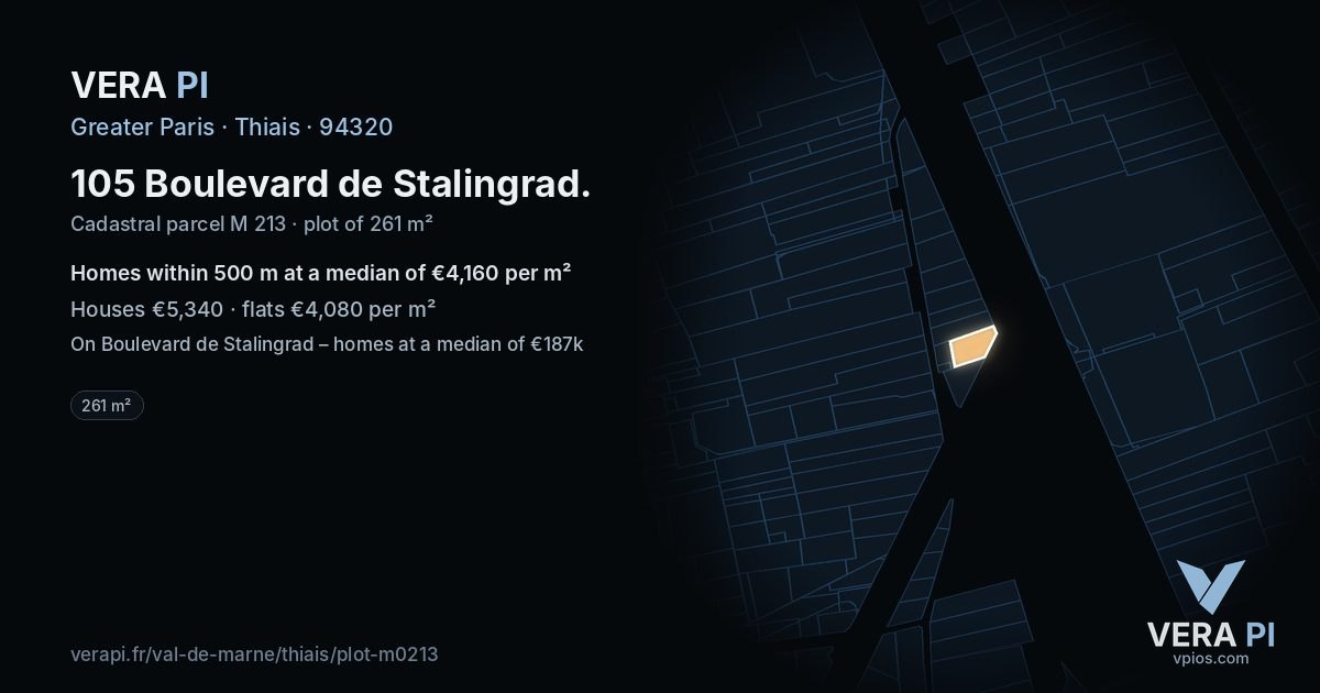 105 Boulevard de Stalingrad, Thiais at night – the plot lit, the parcels around coloured by the prices near them