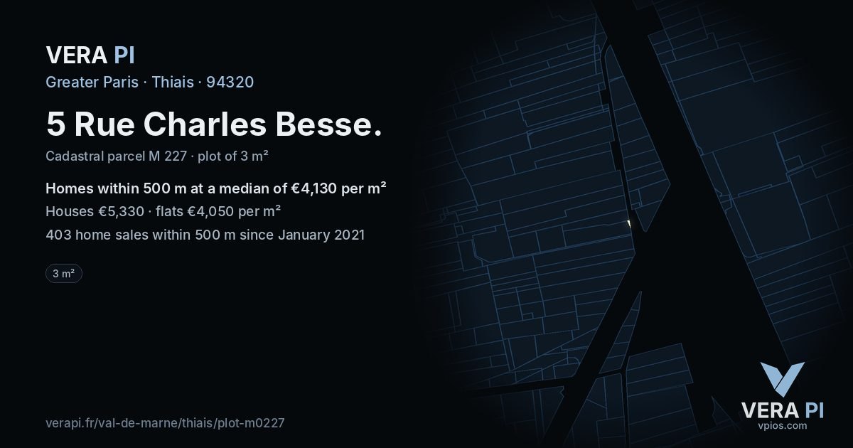 5 Rue Charles Besse, Thiais at night – the plot lit, the parcels around coloured by the prices near them