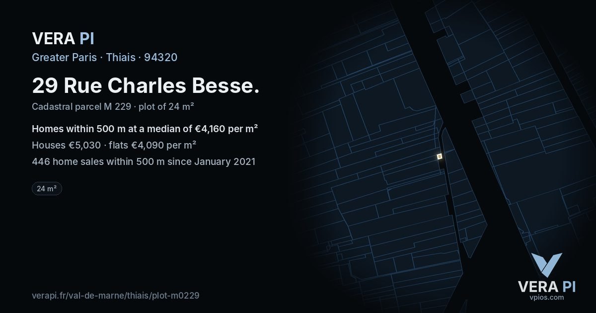 29 Rue Charles Besse, Thiais at night – the plot lit, the parcels around coloured by the prices near them