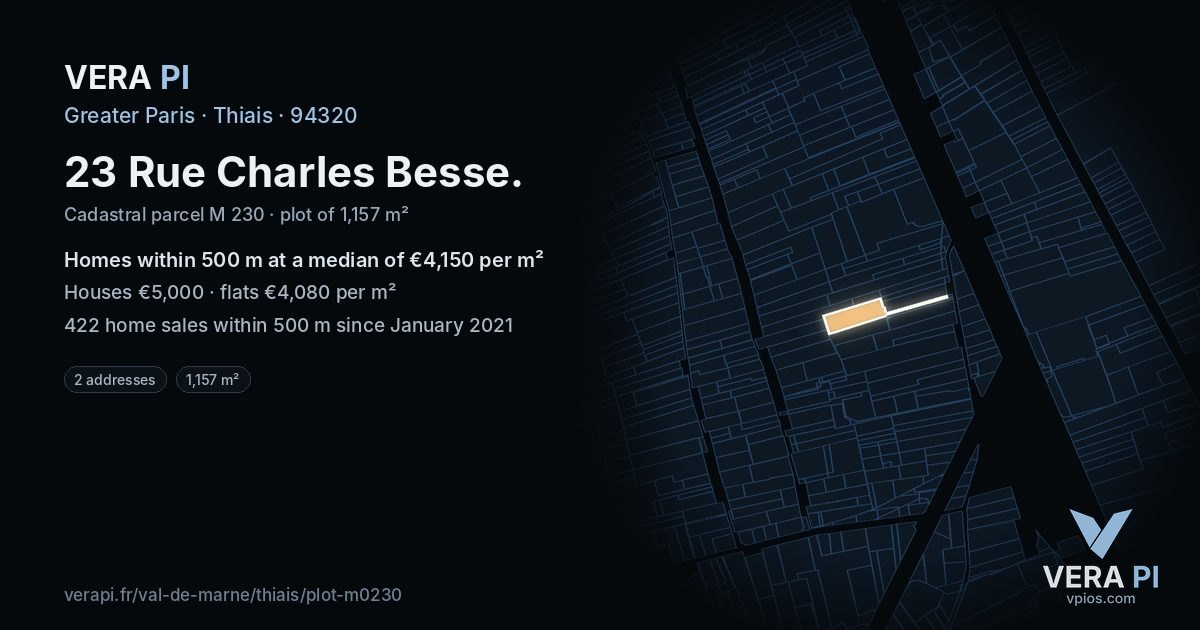 23 Rue Charles Besse, Thiais at night – the plot lit, the parcels around coloured by the prices near them