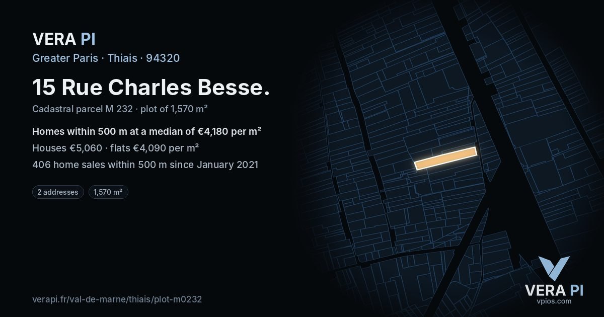 15 Rue Charles Besse, Thiais at night – the plot lit, the parcels around coloured by the prices near them