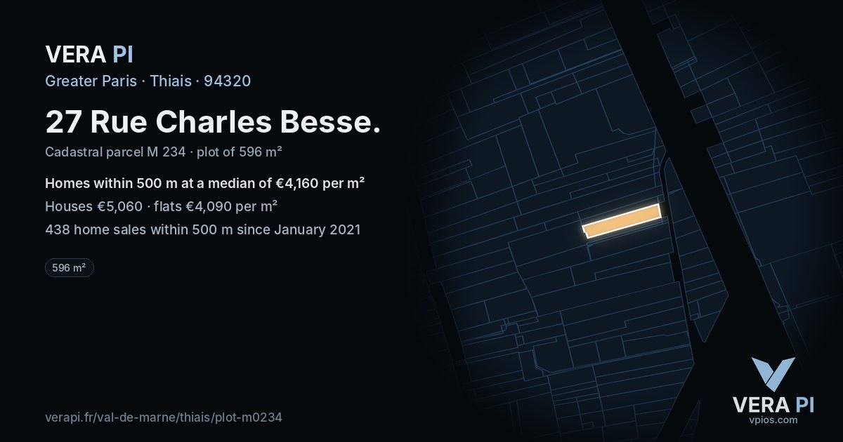 27 Rue Charles Besse, Thiais at night – the plot lit, the parcels around coloured by the prices near them