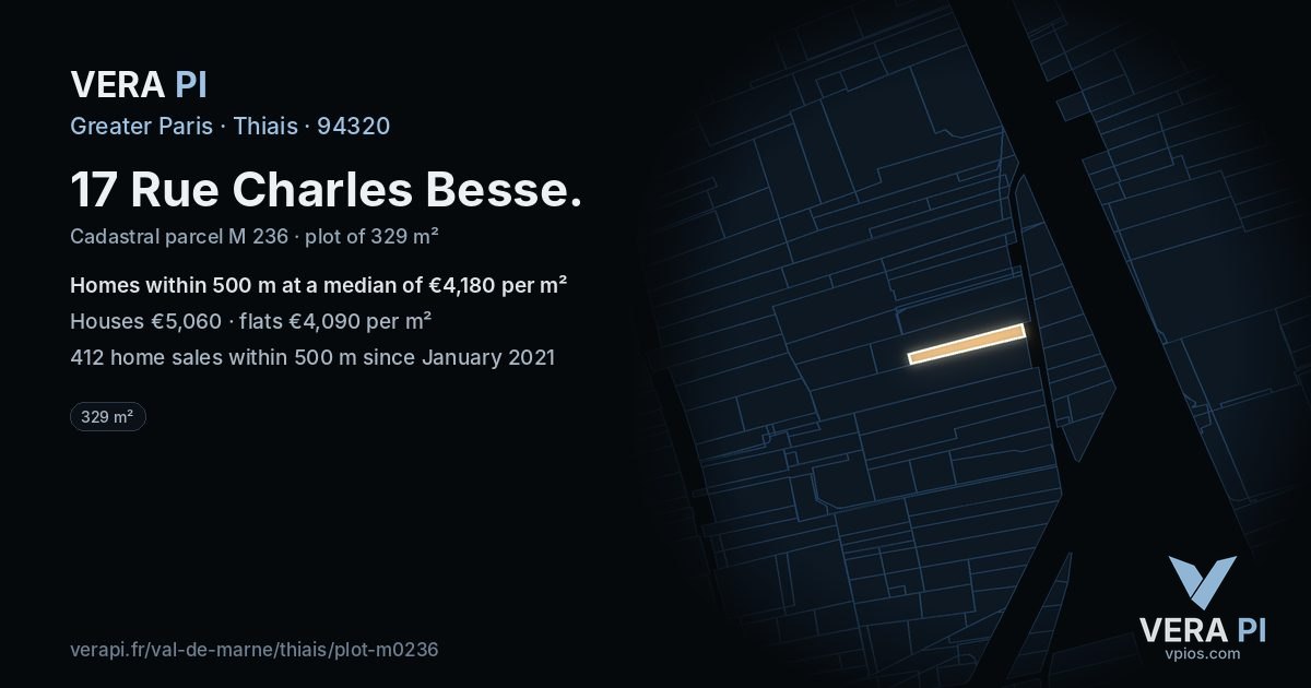 17 Rue Charles Besse, Thiais at night – the plot lit, the parcels around coloured by the prices near them