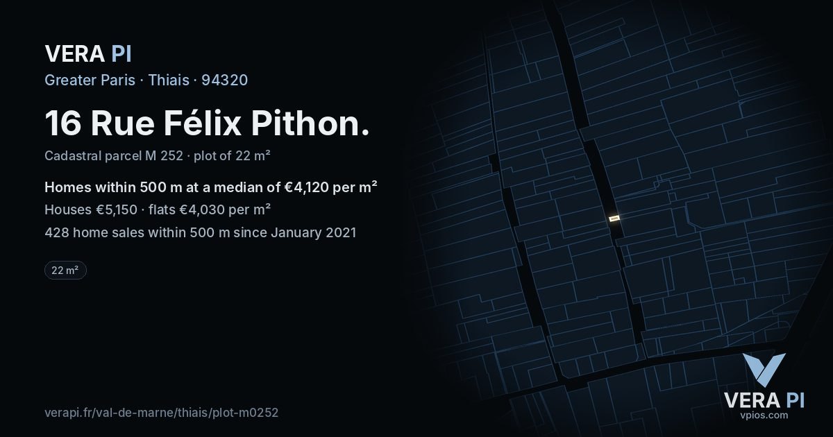 16 Rue Félix Pithon, Thiais at night – the plot lit, the parcels around coloured by the prices near them