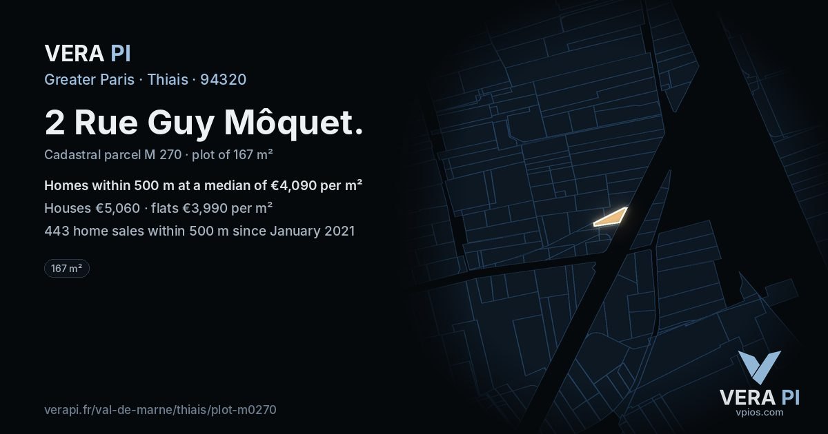 2 Rue Guy Môquet, Thiais at night – the plot lit, the parcels around coloured by the prices near them