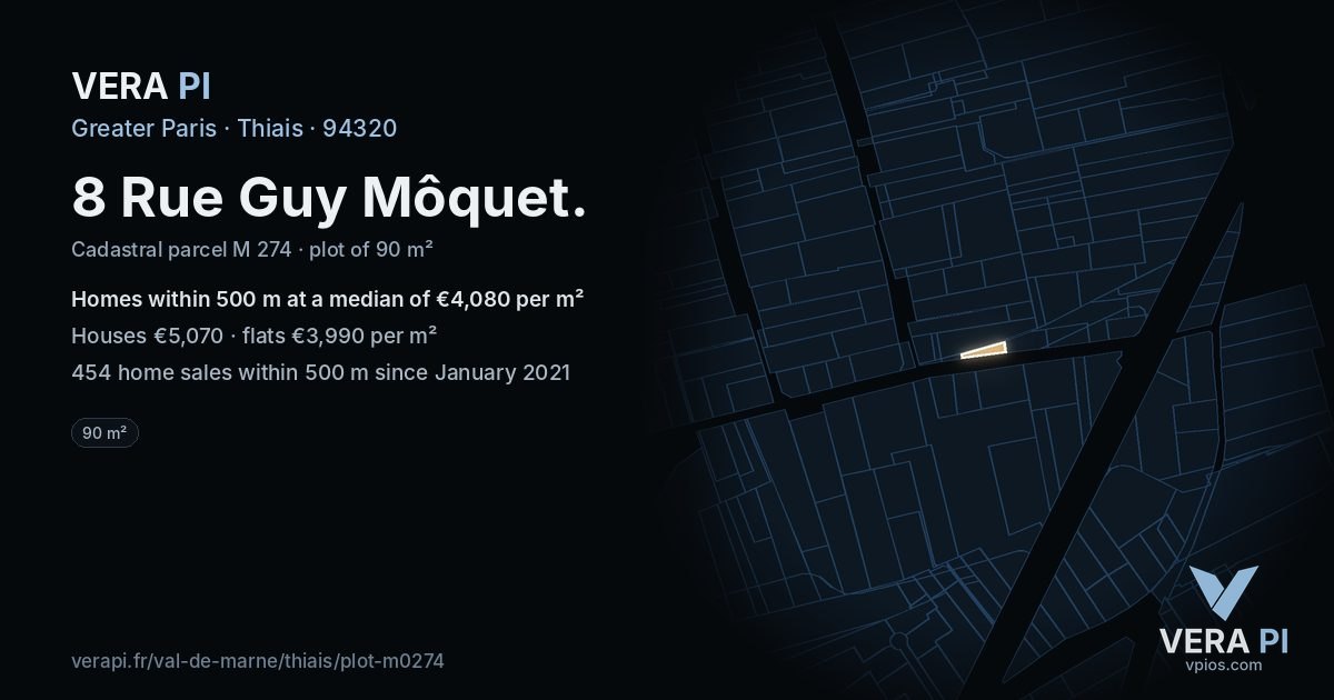 8 Rue Guy Môquet, Thiais at night – the plot lit, the parcels around coloured by the prices near them