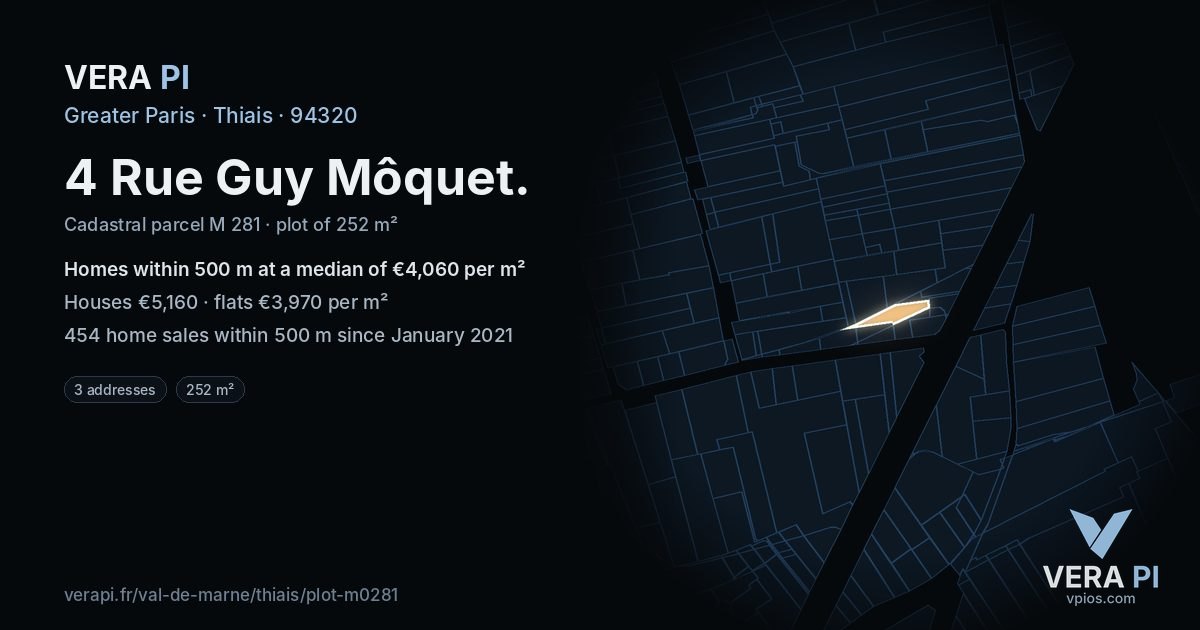 4 Rue Guy Môquet, Thiais at night – the plot lit, the parcels around coloured by the prices near them