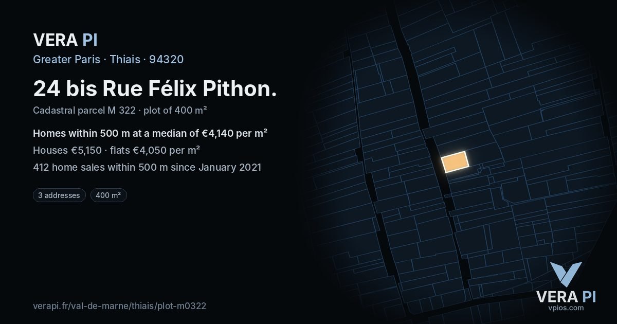 24 bis Rue Félix Pithon, Thiais at night – the plot lit, the parcels around coloured by the prices near them