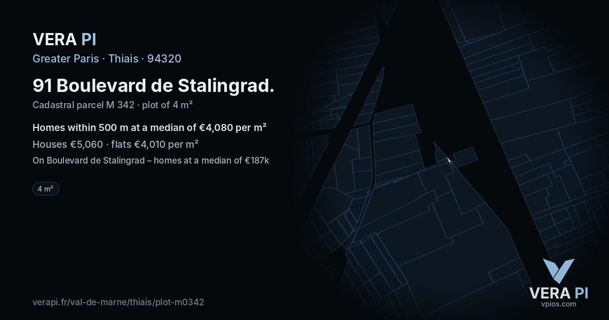 91 Boulevard de Stalingrad, Thiais at night – the plot lit, the parcels around coloured by the prices near them