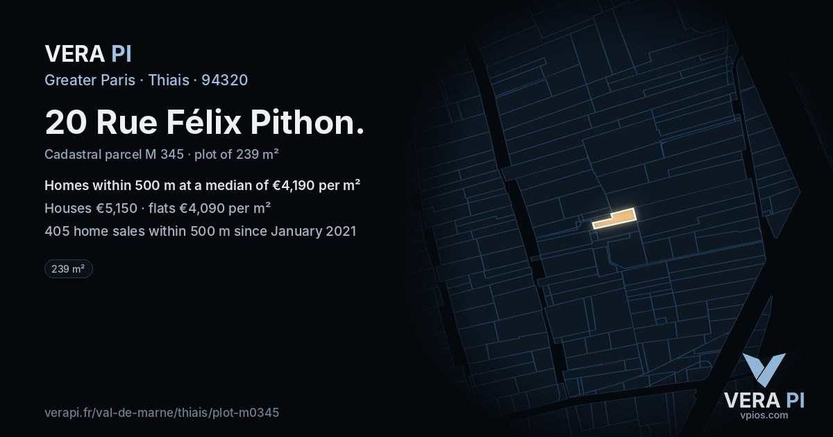 20 Rue Félix Pithon, Thiais at night – the plot lit, the parcels around coloured by the prices near them