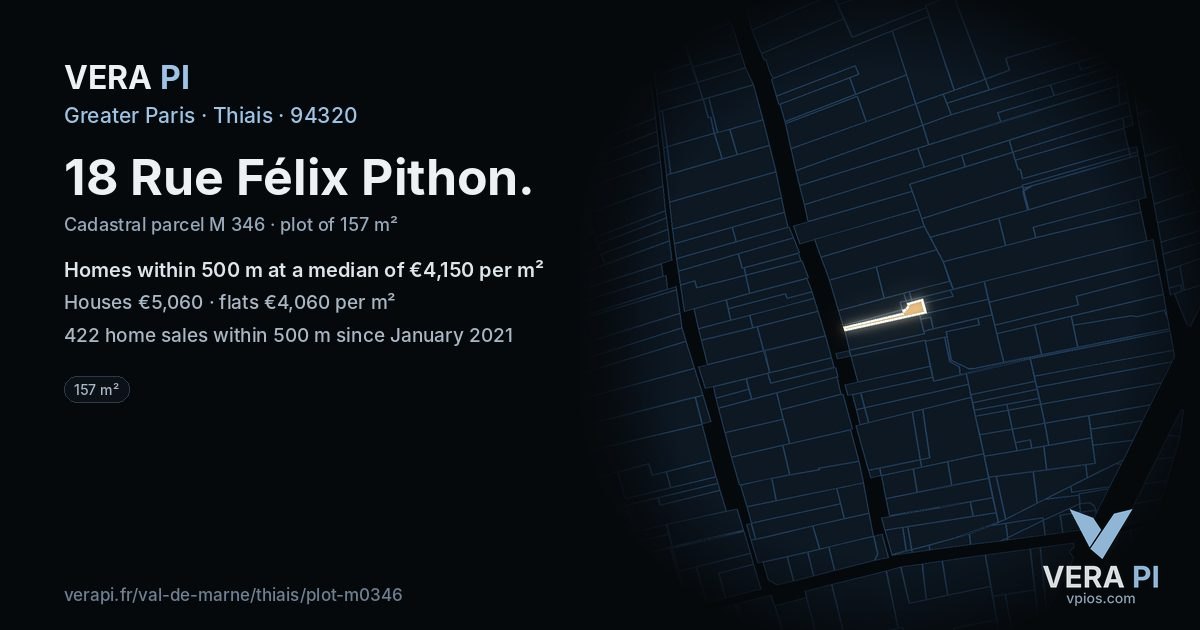 18 Rue Félix Pithon, Thiais at night – the plot lit, the parcels around coloured by the prices near them