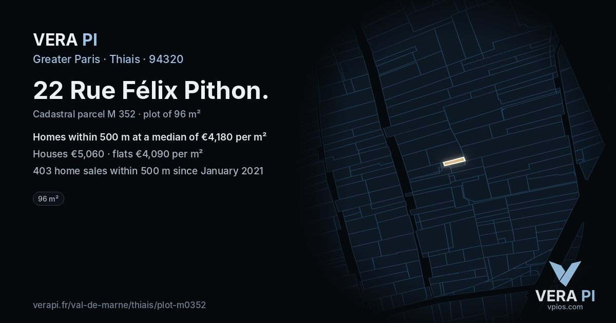 22 Rue Félix Pithon, Thiais at night – the plot lit, the parcels around coloured by the prices near them