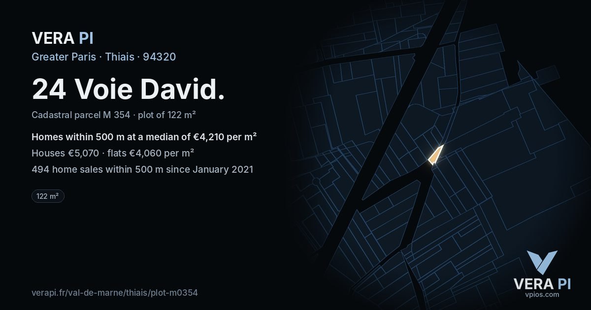 24 Voie David, Thiais at night – the plot lit, the parcels around coloured by the prices near them