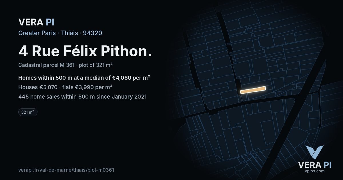4 Rue Félix Pithon, Thiais at night – the plot lit, the parcels around coloured by the prices near them