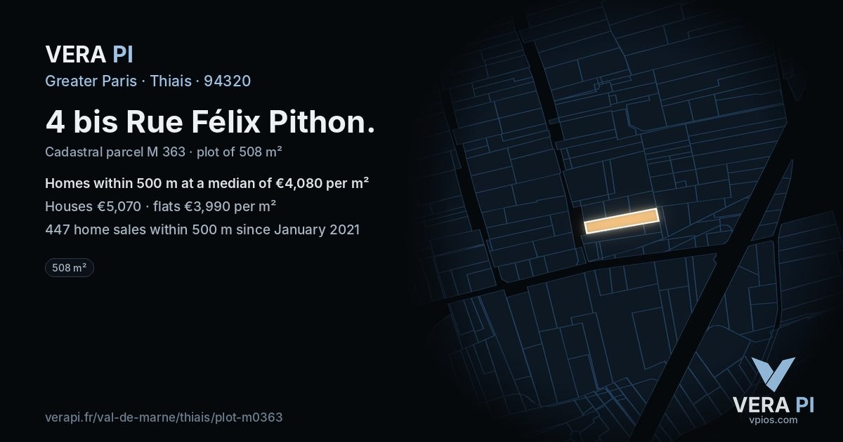 4 bis Rue Félix Pithon, Thiais at night – the plot lit, the parcels around coloured by the prices near them