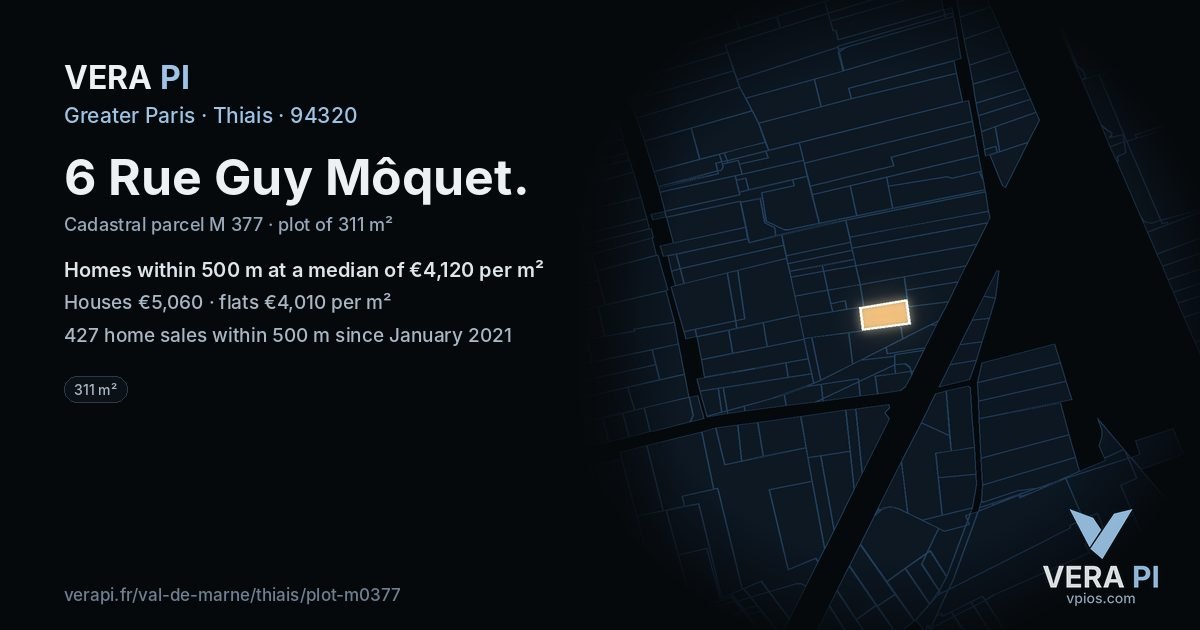 6 Rue Guy Môquet, Thiais at night – the plot lit, the parcels around coloured by the prices near them