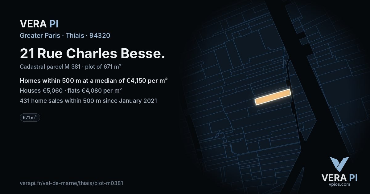 21 Rue Charles Besse, Thiais at night – the plot lit, the parcels around coloured by the prices near them