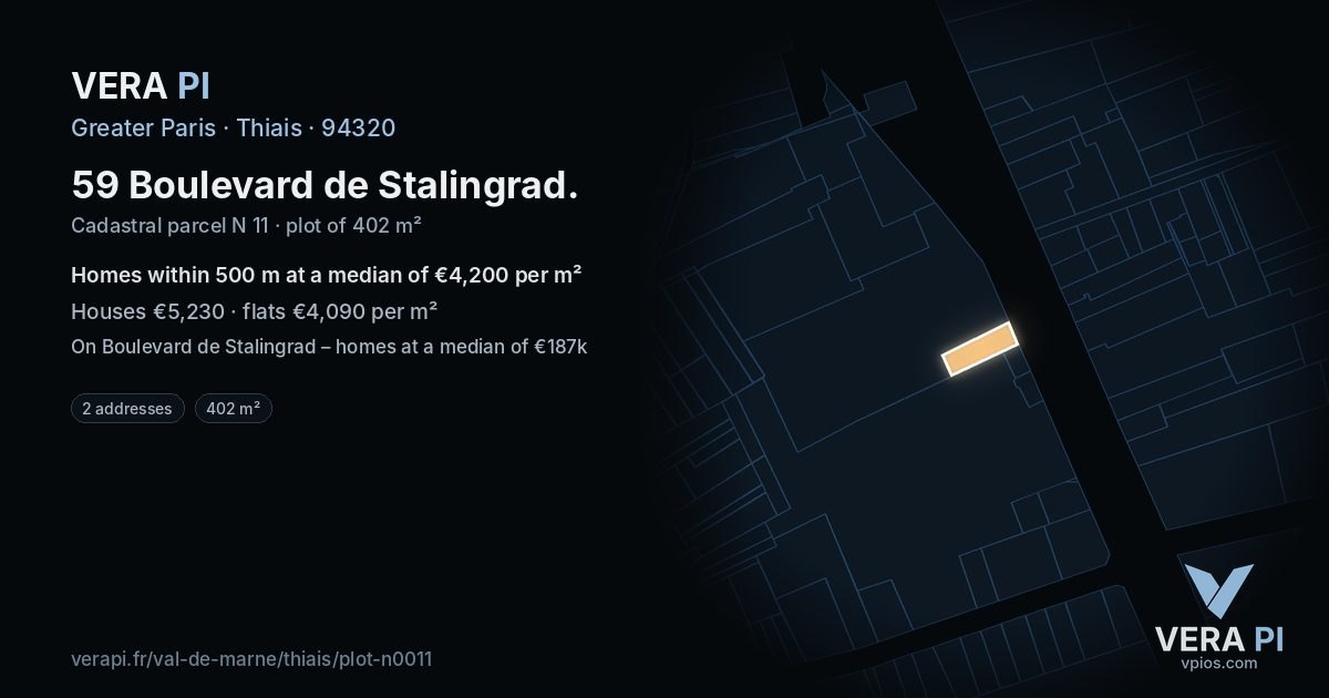 59 Boulevard de Stalingrad, Thiais at night – the plot lit, the parcels around coloured by the prices near them