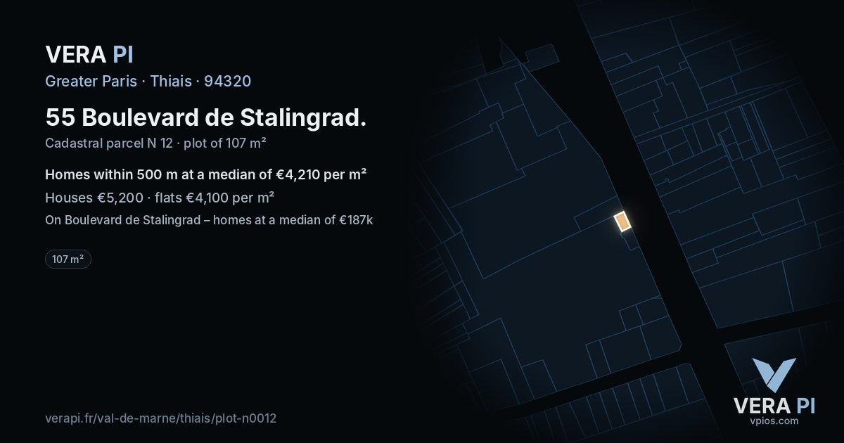 55 Boulevard de Stalingrad, Thiais at night – the plot lit, the parcels around coloured by the prices near them