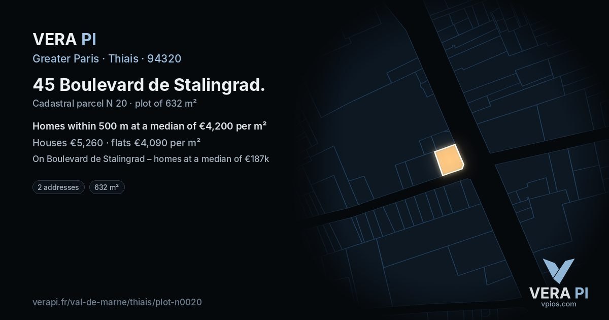 45 Boulevard de Stalingrad, Thiais at night – the plot lit, the parcels around coloured by the prices near them
