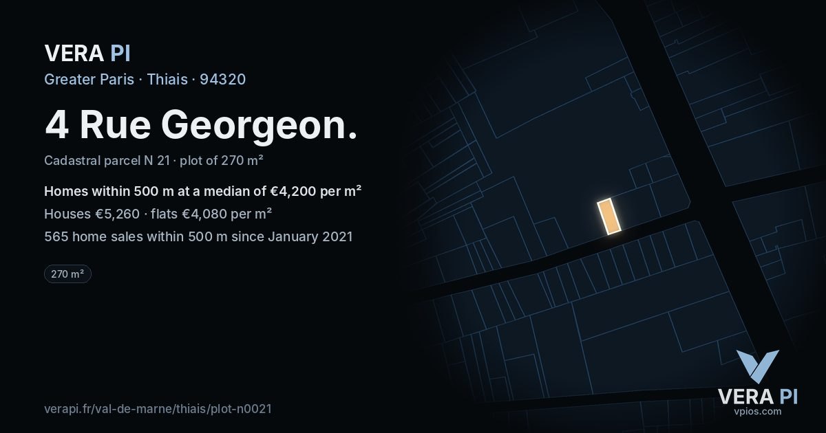 4 Rue Georgeon, Thiais at night – the plot lit, the parcels around coloured by the prices near them