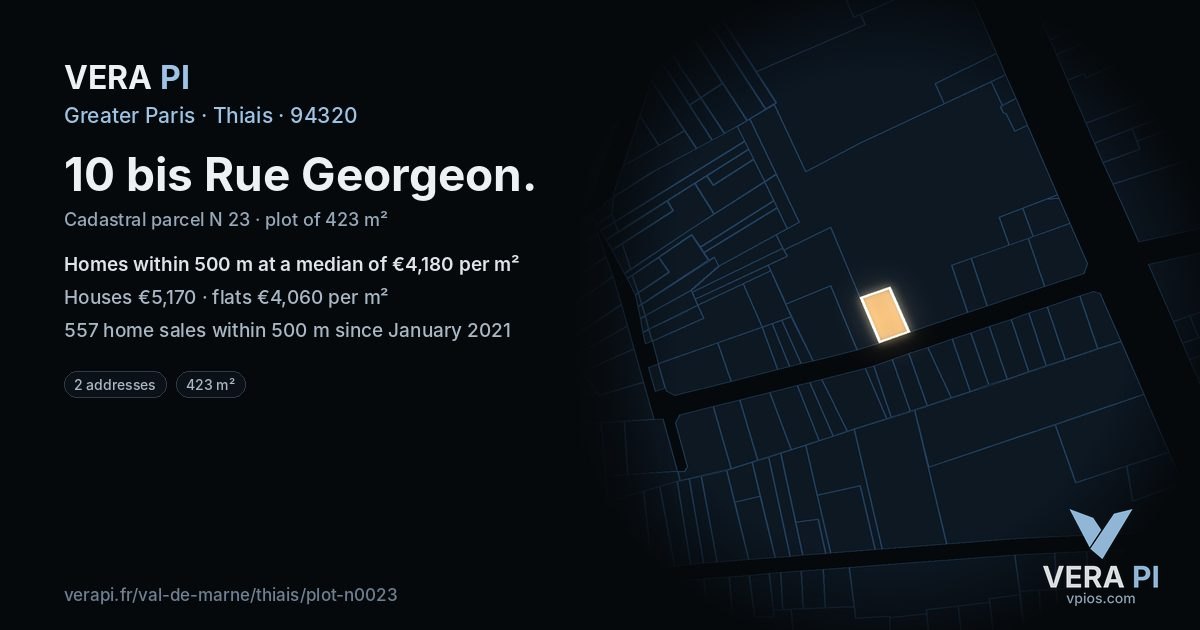 10 bis Rue Georgeon, Thiais at night – the plot lit, the parcels around coloured by the prices near them