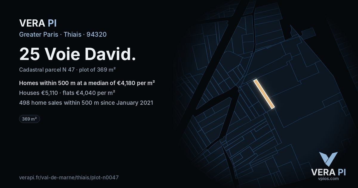 25 Voie David, Thiais at night – the plot lit, the parcels around coloured by the prices near them