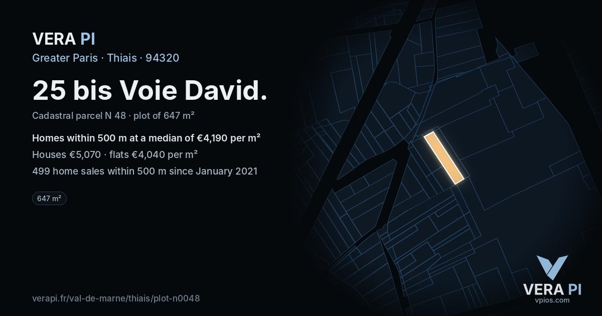 25 bis Voie David, Thiais at night – the plot lit, the parcels around coloured by the prices near them
