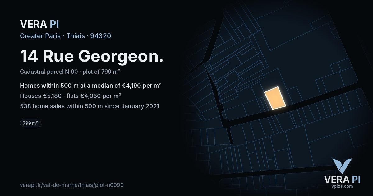 14 Rue Georgeon, Thiais at night – the plot lit, the parcels around coloured by the prices near them