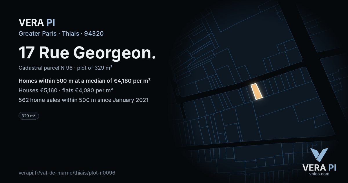 17 Rue Georgeon, Thiais at night – the plot lit, the parcels around coloured by the prices near them