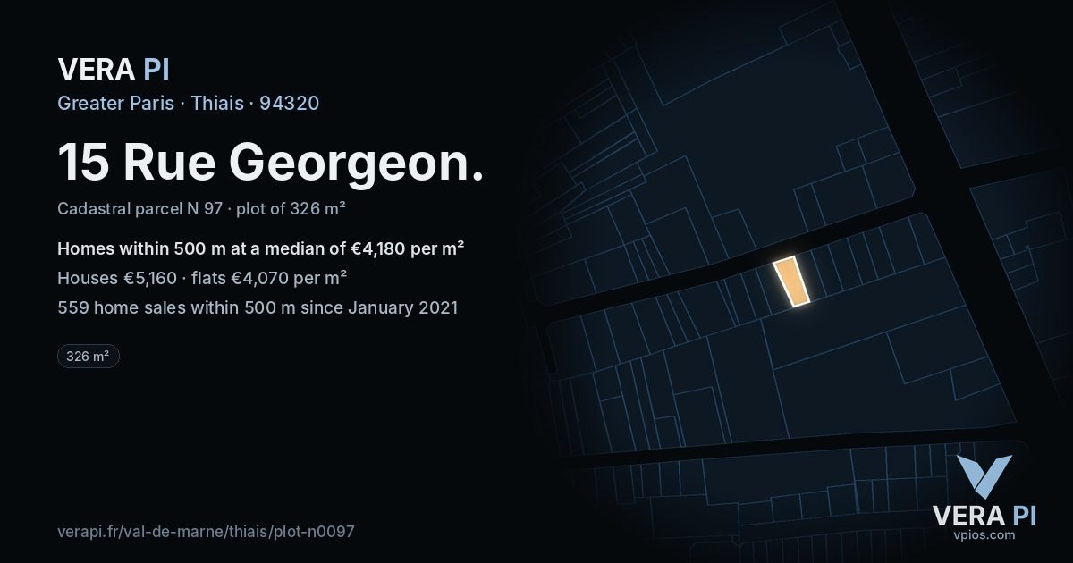 15 Rue Georgeon, Thiais at night – the plot lit, the parcels around coloured by the prices near them
