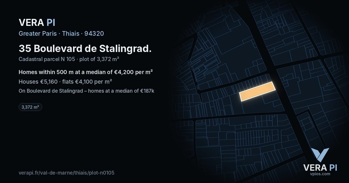 35 Boulevard de Stalingrad, Thiais at night – the plot lit, the parcels around coloured by the prices near them